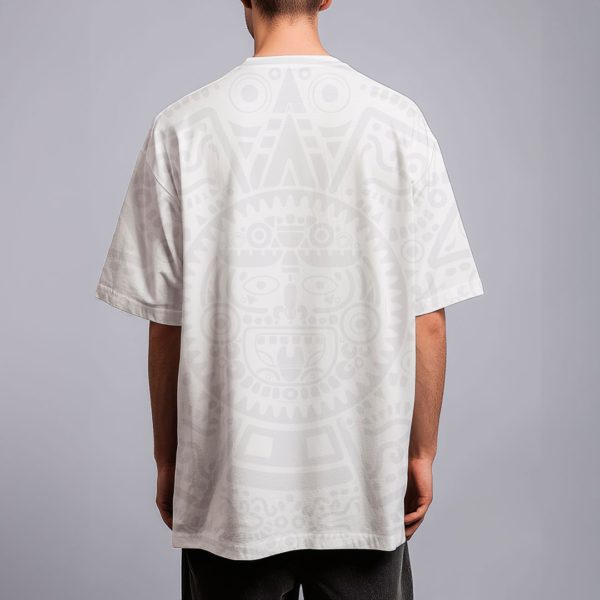White T-Shirt with Aztec Calendar Print - Image 3