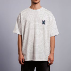 White T-Shirt with Aztec Calendar Print